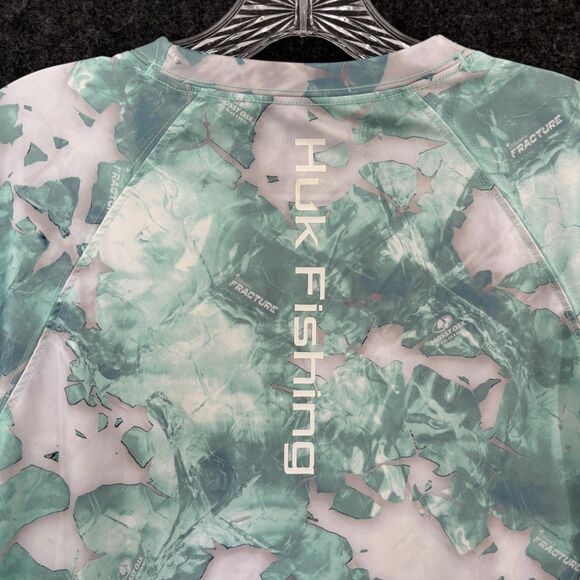 Huk Shirt Mens Large Green White Performance Fishing Fracture Outdoor Graphic - Picture 4 of 8